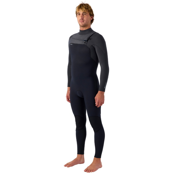 2025 O'Neill Herre Hyperfreak 5/4+mm Chest Zip Våddragt 5345 - Black / Hærdet Stål